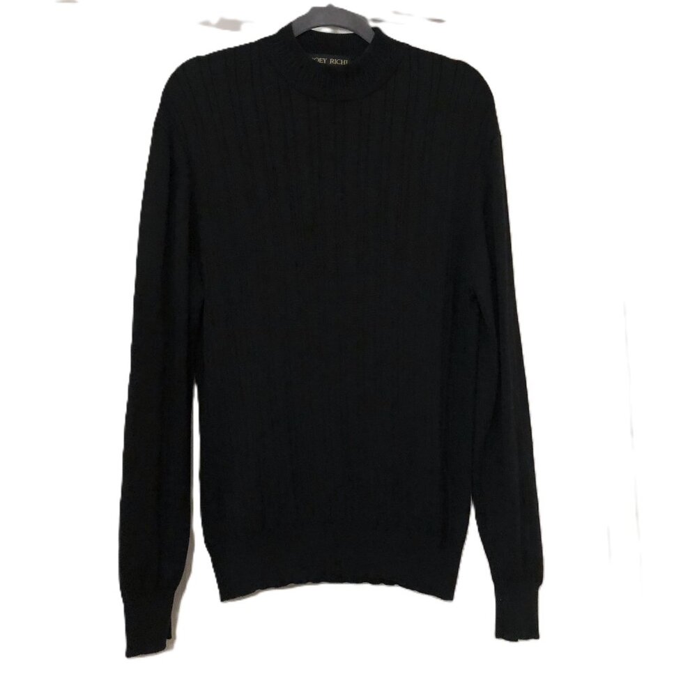JOEY RICHI Silk Cotton Sweater Long Sleeve Black Mock Neck Mens Size M Knit